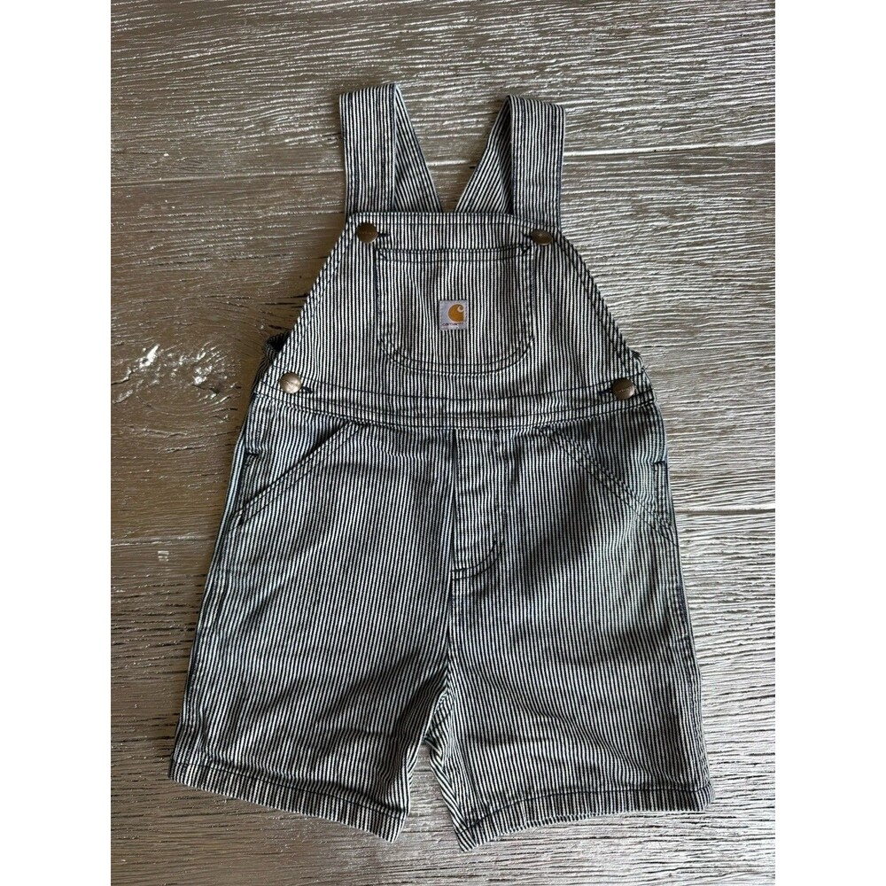 Carhartt Kids 4T Hickory Stripe Bib Overall Shorts Railroad Engineer Denim